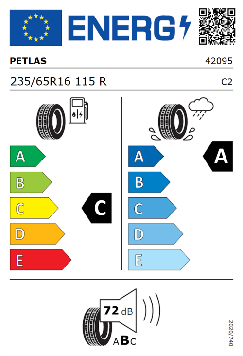 Tyre Label for Petlas Full Power PT835 235/65R16 115R
